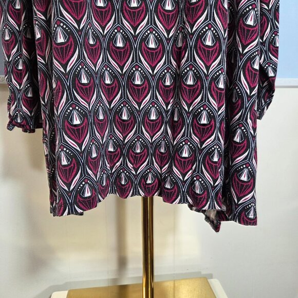Cato 26/28 Pinky Maroon Black Print Criss Cross Longsleeve Casual Top - Picture 3 of 11
